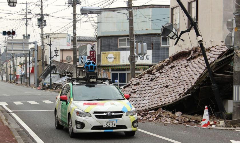 In this March, 2013 image released March 27, 2013, by Google, showing its camera-equipped vehicle as it moves through Namie town in Japan, a nuclear no-go zone where former residents have been unable to live since they fled from radioactive contamination from the Fukushima Dai-ichi nuclear power plant two years ago. Google Street View is giving the world a rare glimpse into Japan’s eerie ghost town, following the March 2011 earthquake and tsunami which sparked a nuclear disaster that has left the area uninhabitable. The photo technology pieces together digital images captured by Google’s fleet of camera-equipped vehicles and allows viewers to take virtual tours of locations around the world, including faraway spots like the South Pole and fantastic landscapes like the Grand Canyon, or in this case deserted townscapes.(AP Photo/Google) EDITORIAL USE ONLY